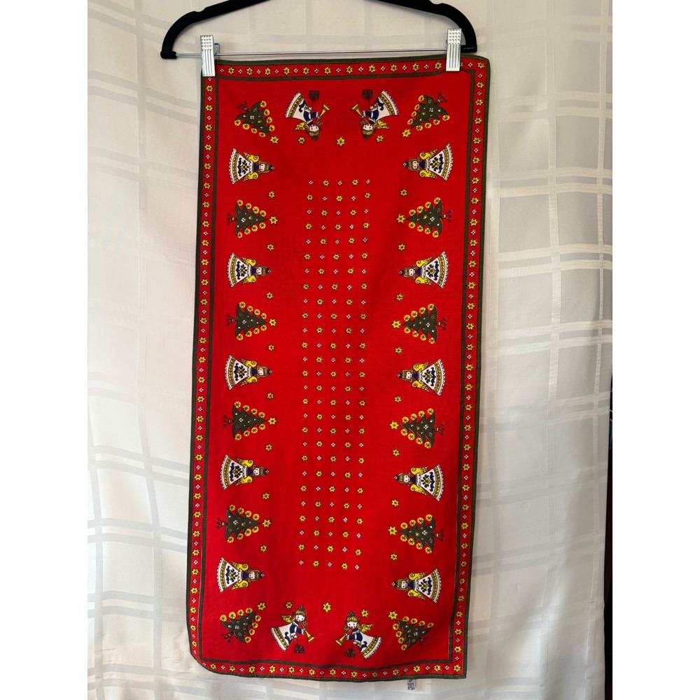 Vintage Kolf Made in Austria Christmas Table Runner Red Angels Trees Stars
